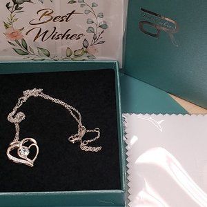 Old Rubin, NWT, Rhinestone Double Heart 925 Sterling Silver necklace